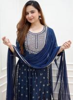 Rayon Blue Traditional Wear Embroidery Work Readymade Kurti With Pant And Dupatta